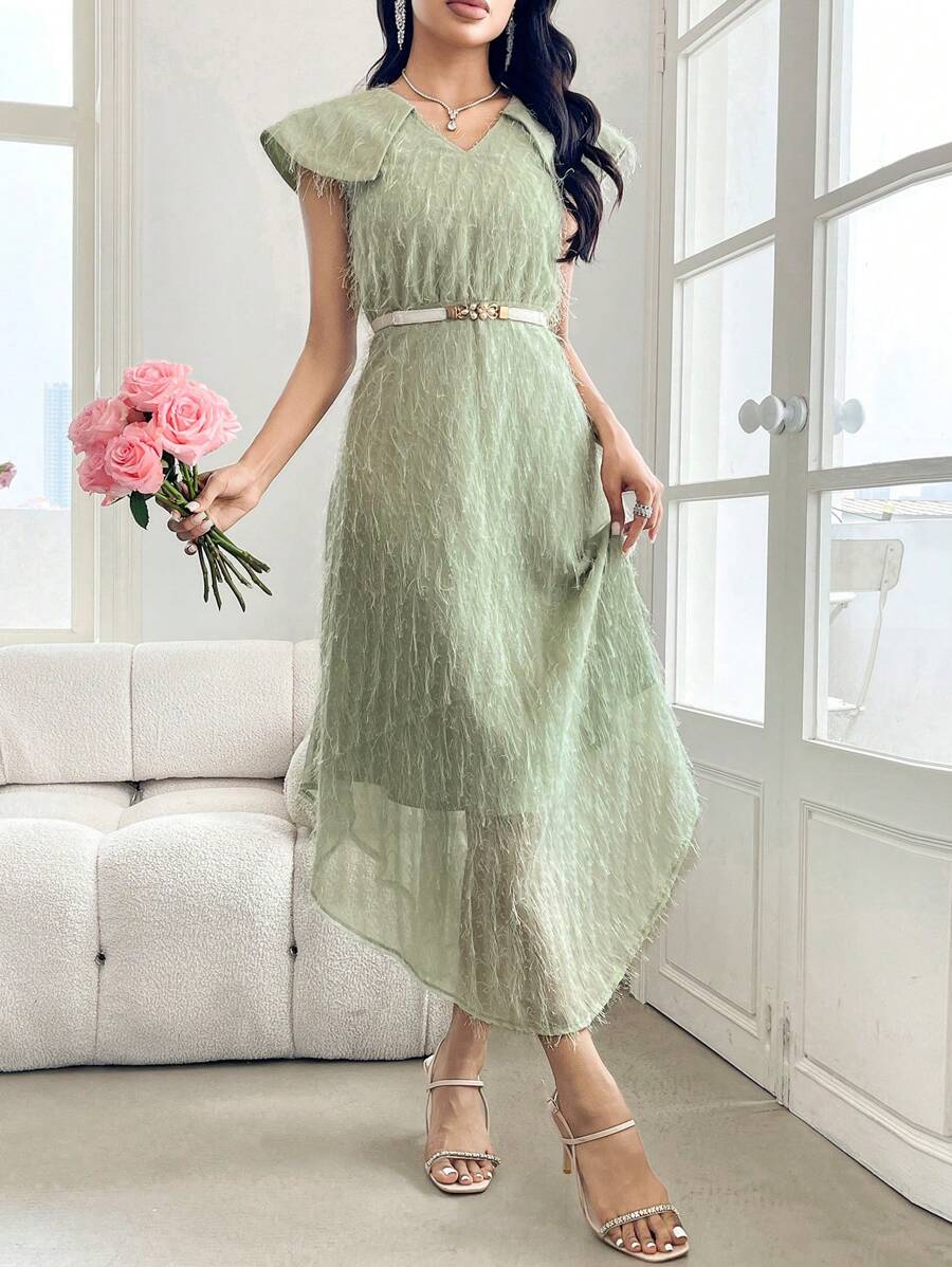 Modelyn Green Cutout Fringe Sleeveless Collared Dress - Green - View 1