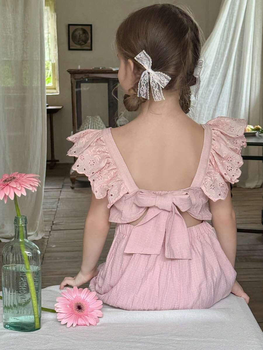LMoss Kids Mono de niña joven con volantes de unicolor trenzado - Rosa - Ver 1