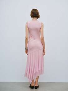 Lumivelle Women's Fashion Mesh Patchwork Dress - Pink - View 2