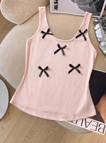 Flirla 加大码可爱蝴蝶结装饰时尚夏季吊带背心 - 粉色 - 查看 1