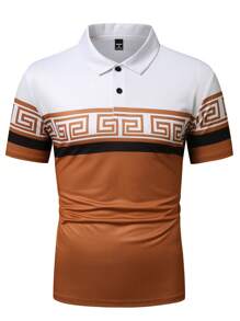 Manfinity Homme Camisa polo de manga corta para hombres, moda de verano - Marrón - Ver 3
