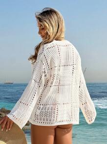 Swim Vcay Summer Beach Hollow Out Drop Shoulder Cover Up Without Bikini