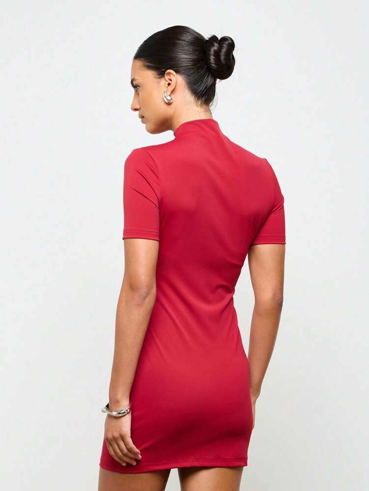 High Neck Fitted Stretch Bodycon Mini Dress