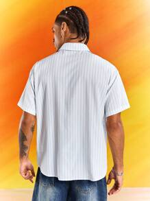 Astro Boy X SHEIN Men's Striped And Cartoon Print Front Button Casual Short Sleeve Shirt - White - View 2