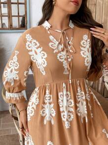 SHEIN LUNE 加大码西式休闲度假音乐节复活节印花连衣裙春假波西米亚风狂欢装节日春假装旧钱风格女性狂欢装休闲优雅花卉度假装女士音乐会装女士狂欢装节日狂欢装乡村音乐会装纳什维尔装伊比沙岛装西部装女士波西米亚风度假装女士，女士夏季装女士夏季服装女士加大太阳裙女士短裙夏季女士夏季套装女士夏季套装 - 卡其色 - 查看 3