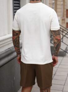 Manfinity Homme Men's Summer Casual Contrast Trim V-Neck T-Shirt And Shorts Set - Multicolor - View 2