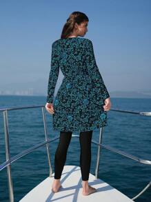 Swim Shayni 女士瓷器印花蓝色布基尼两件套，带可拆卸罩衫，适合海滩、度假穿着 - 彩色 - 查看 2