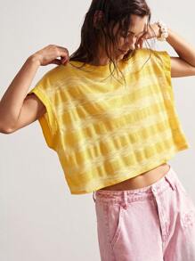 Bohemela BOHO Casual Beach Holiday Solid Color Knit Striped Loose T-Shirt For Women