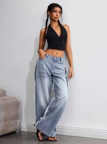 SHEIN EZwear Jeans patchwork de mujer estilo Y2K, apropiados para uso diario, primavera/verano