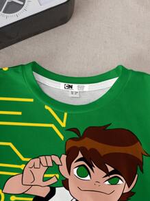 BEN 10 X SHEIN Young Boy Figure And Letter Graphic Crew Neck Short Sleeve T-Shirt, Summer - White - View 4