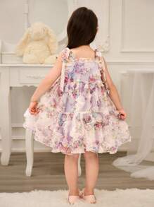 Glamorique Kids Vestido elegante sin mangas con estampado floral de organza y patchwork para niña joven
