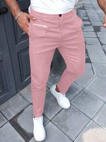 Manfinity Homme Men's Pocket Skinny Casual Dress Pants, Versatile - Pink - View 4