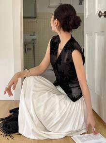 DAZY Women's Butterfly Embroidery Mesh Waisted Vest Top See-Through Sleeveless Jacket Blouse, Summer Women Blazers Business Attire - Black - View 3