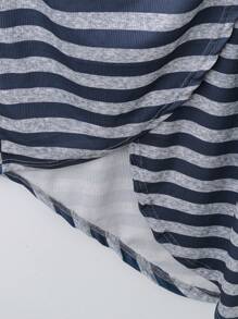 SHEIN Tall Women Plus Size Striped Bowknot Asymmetrical Hem Fitted Cami Dress - Navy Blue - View 3