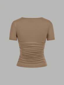 SHEIN EZwear 4件装95%纯棉休闲纯色圆领短袖T恤，适合春夏穿着、外出、海滩度假、居家穿着，时尚百搭。 - 彩色 - 查看 10