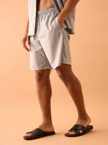 Musero Asymmetric Tie Front Linen Shorts Summer Smart Streetstyle Vacation - Grey - View 3