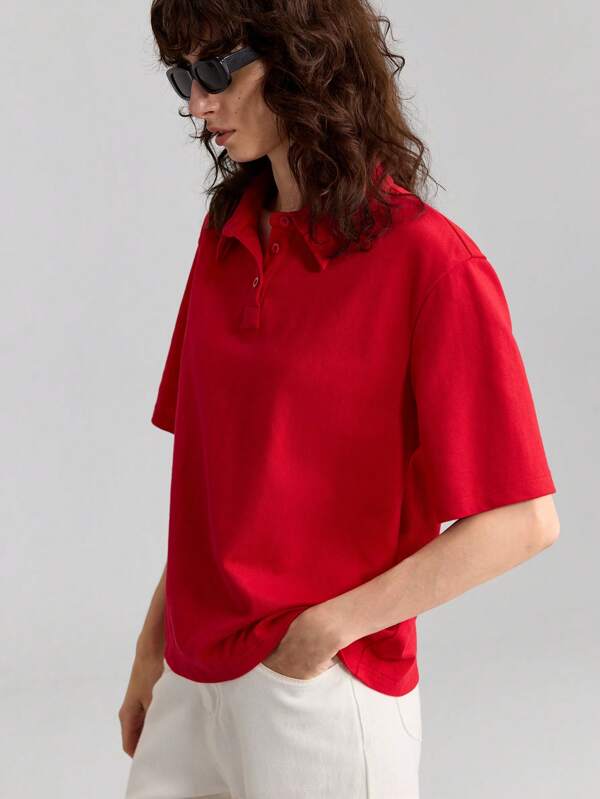 Ontre Women's Red Round Neck Casual Short Sleeve T-Shirt, Simple And Fashionable For Summer