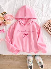 2025 New Arrival Young Girl Sweatshirt, Solid Color, Long Sleeve, Letter Print Pattern, Casual High-End Sweatshirt - Pink - View 3