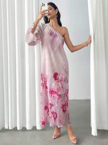 Modelyn 优雅女士花卉印花不对称领口连衣裙 - 彩色 - 查看 6