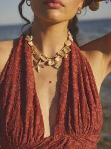 Aralina Vestido mini elegante de encaje floral con cuello de halter y plisados para vacaciones para mujer