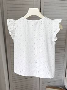 Tween Girls White T-Shirt With Jacquard, Lace Ruffle Trim And Gathered Details, Perfect For Holiday - White - View 2