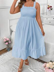 SHEIN Holidaya Vestito lungo casual di tinta unita estivo senza maniche, abbigliamento da donna di taglia comoda