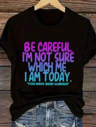 Plus Size Women Slogan Print Round Neck Short Sleeve Casual Oversized T-Shirt, Summer