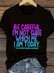 Plus Size Women Slogan Print Round Neck Short Sleeve Casual Oversized T-Shirt, Summer