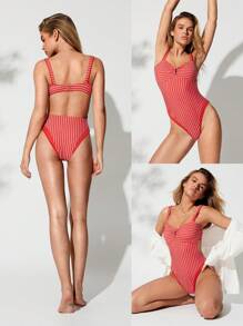 GLOWMODE Inner Glow Quick Dry Chlorine Resistant Balconette Neck High Leg Cut Medium Coverage One Piece Swimsuit Swimming Beach Pool Vacation Resort Travel Summer Wear