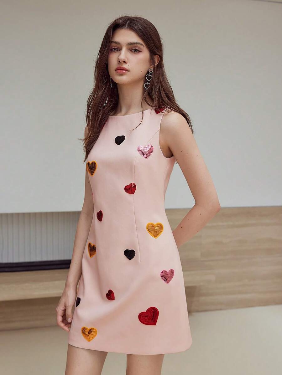 MOTF STUDIO SEQUIN HEART ZIPPER DRESS - Pink - View 2