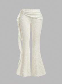 SHEIN MOD 女士拼接荷叶边优雅蕾丝喇叭裤，适合度假、音乐节、波西米亚风、假日约会、下午茶、夏季、音乐节和西式风格