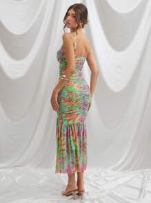 L'Amorae Floral Ruched Mermaid Hem With Cutout Details Dress
