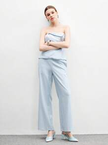 CUCCOO BIZCHIC 时尚浅蓝色缎面尖头粗跟高跟鞋，适合通勤、约会、派对、活动 - 淺藍色 - 查看 10