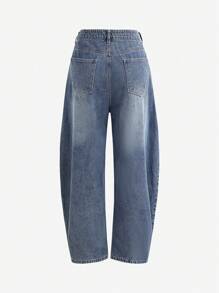 SHEIN ICON Women's Casual Washed Low Waist Flare Leg Jeans - Medium Wash - View 2