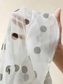 Anewsta 新品春夏真丝荷叶边袖度假衬衫，波点印花中式领泡泡袖衬衫 - 杏色 - 查看 8