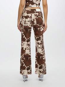 SUMWON WOMEN 复古牛仔印花喇叭牛仔裤西式喇叭裤高腰牛仔裤 Y2K 时尚宣言阔腿裤秋冬