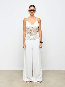 AiiRZ Handmade Crochet Knit Cami Top Beaded Summer Festival Bohemian Beach Resort Wear With Metallic Sequin Details Spaghetti Strap - Apricot - View 3