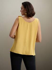 SHEIN Clasi Áo sơ mi không tay màu trơn thanh lịch cỡ lớn cho nữ, áo cánh thường ngày cho nữ - Màu vàng - Xem 2