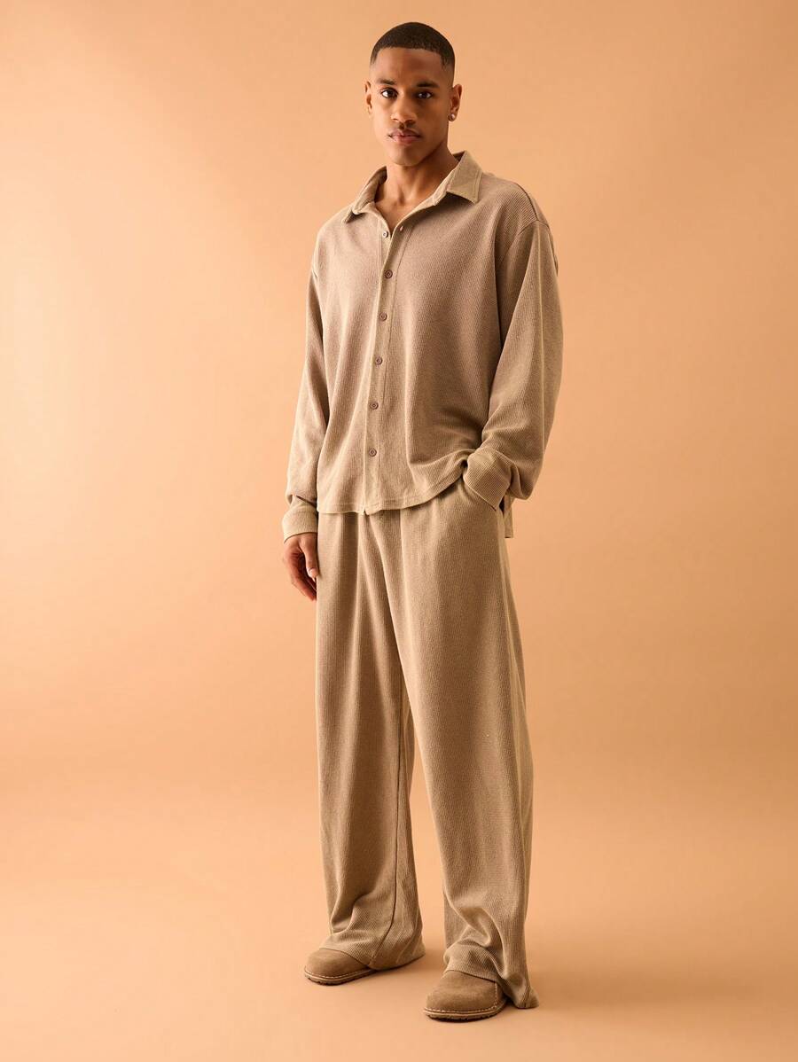 Musero Elasticated Washed Waffle Jogger Pants Only Summer Smart Streetstyle Vacation Casual - Khaki - View 1