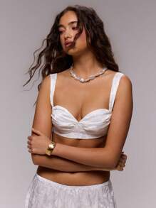 MUSERA Textured Floral Cap Sleeve Strap Underwire Bra Top Spring, Summer, Ibiza, Holiday, Cute, Romantic Festival, Graduation, Beach - White - View 6