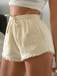 DAZY 女士休闲蕾丝边家居服下装睡裤短裤睡衣 - 米色 - 查看 5