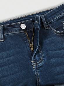SHEIN ICON Quần short denim rách nhẹ nhàng mùa hè - Rửa tối - Xem 5