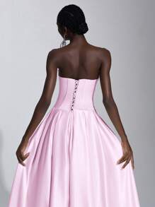 SHEIN Belle 优雅露肩骨腰超宽下摆可调节系带后背百搭鸡尾酒会晚礼服，适合正式场合、节日、约会之夜、礼服、婚礼宾客 - 粉色 - 查看 7