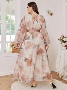 Modelyn Nuevo vestido elegante y con estilo, de cintura ceñida y bajo ancho con estampado - Albaricoque - Ver 2