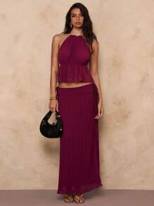 SHEIN BAE Damen eleganter einfarbiger Sommerrock mit tiefer Taille und Seitenschlitz - Heißes Pink - Übersicht 1