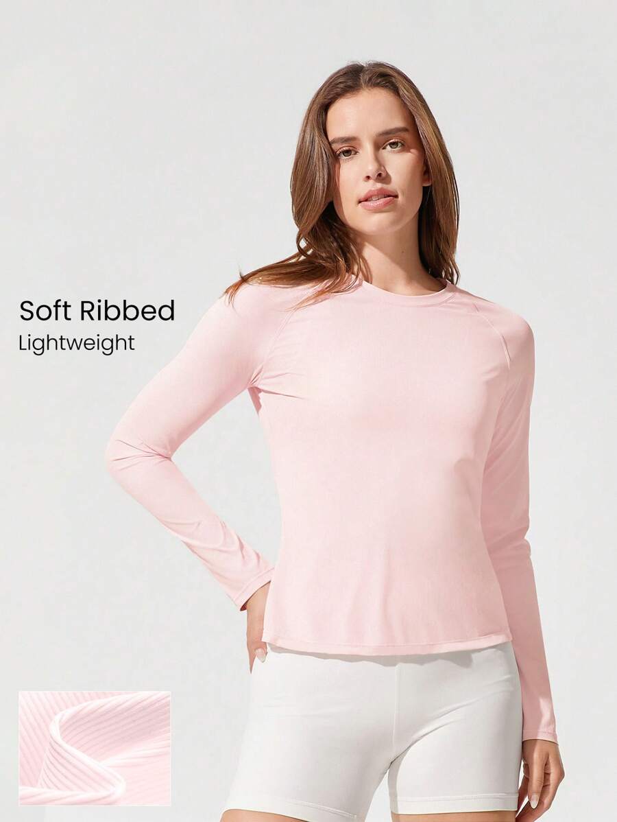 GLOWMODE Tee Time Essential Hip Length Long-Sleeve Active Top Daily Casual Machine Washable - Baby Pink - View 1