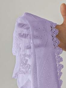 SHEIN Frenchy Women's Lace Patchwork Short Sleeve Textured Fabric Summer T-Shirt - Mauve Purple - View 5