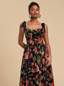 Travachic 女士热带椰子树图案中长连衣裙