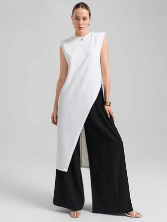 Ontre 2025 Women's Colorblock Sleeveless Jumpsuit, Minimalist Business Casual Style For Women, Autumn