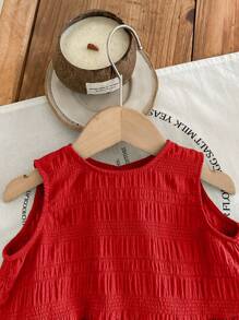 SHEIN Set Rompi dan Celana Merah untuk Bayi Perempuan, Tampilan Liburan yang Menggemaskan - Merah - View 12